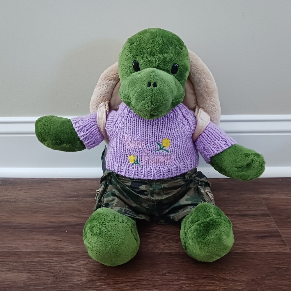Build-A-Bear Workshop Trekin Turtle Plush Backpack Best Friend Sweater Camo